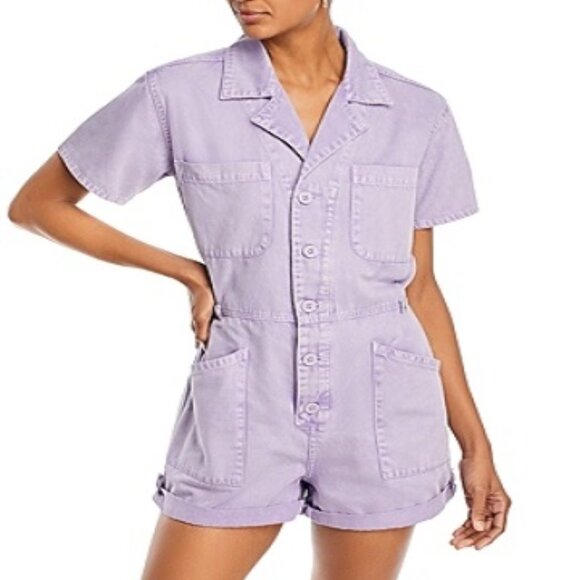 158$ Pistola Parker Cotton Utility Romper Short Sleeves Size S Purple Amethyst - Picture 1 of 3